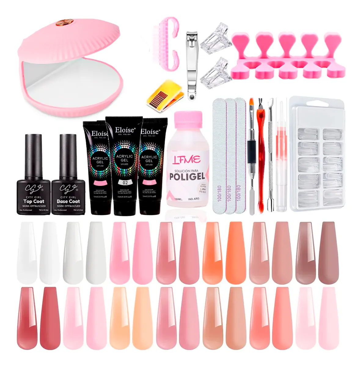 Kit X3 Polygel Semipermanente Completo Cabina Uv Led Uñas Colores