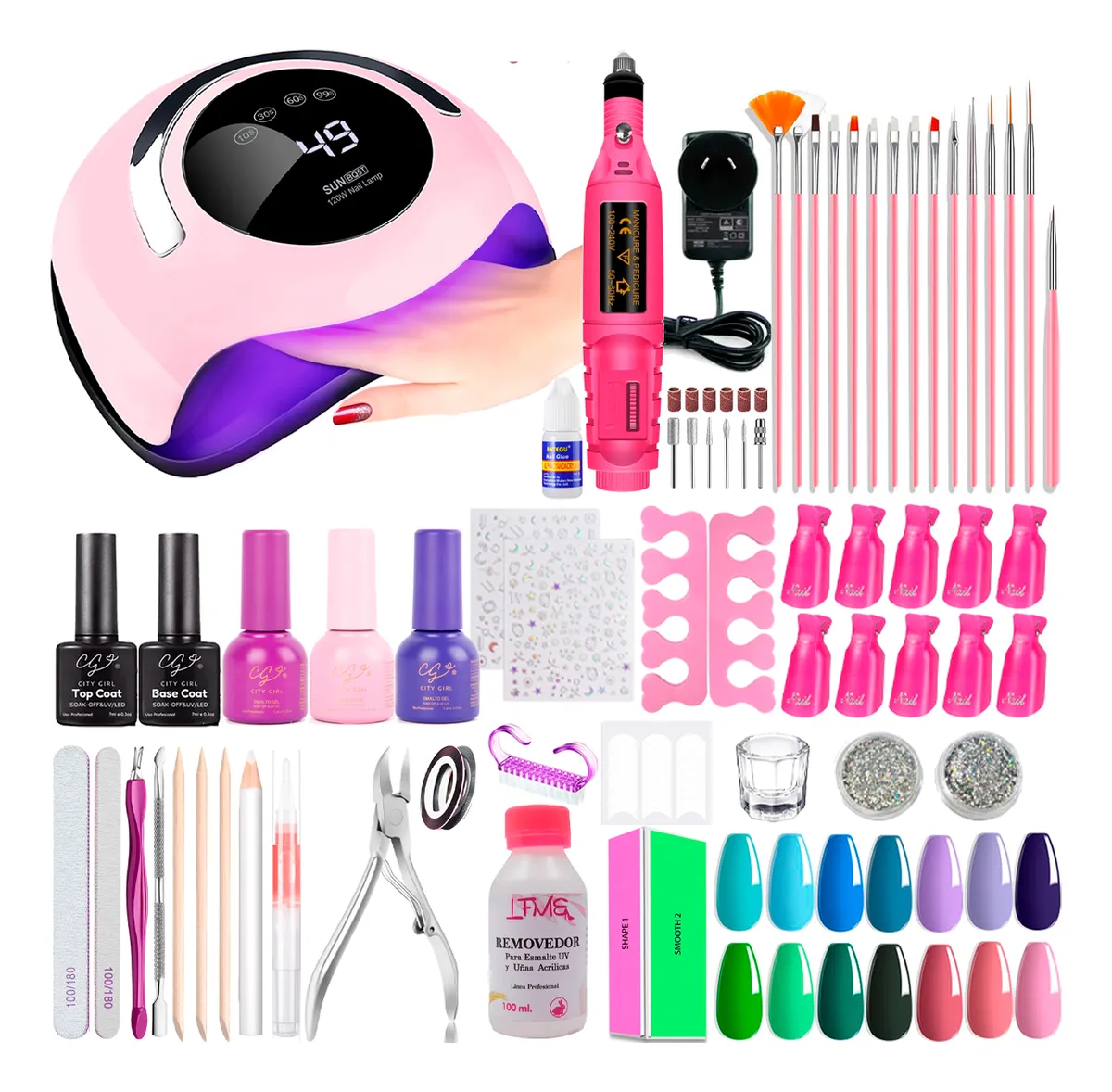 Kit Uñas X60 Manicura Semipermanente Torno Cabina Completo Cabina 120w Sun Bq5t