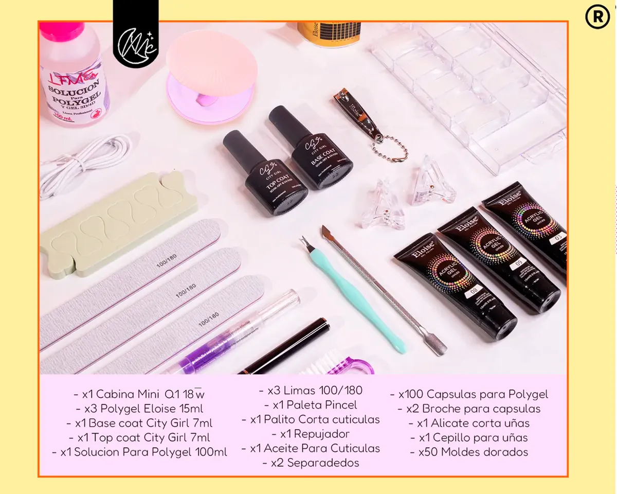 Kit X3 Polygel Semipermanente Completo Cabina Uv Led Uñas Colores