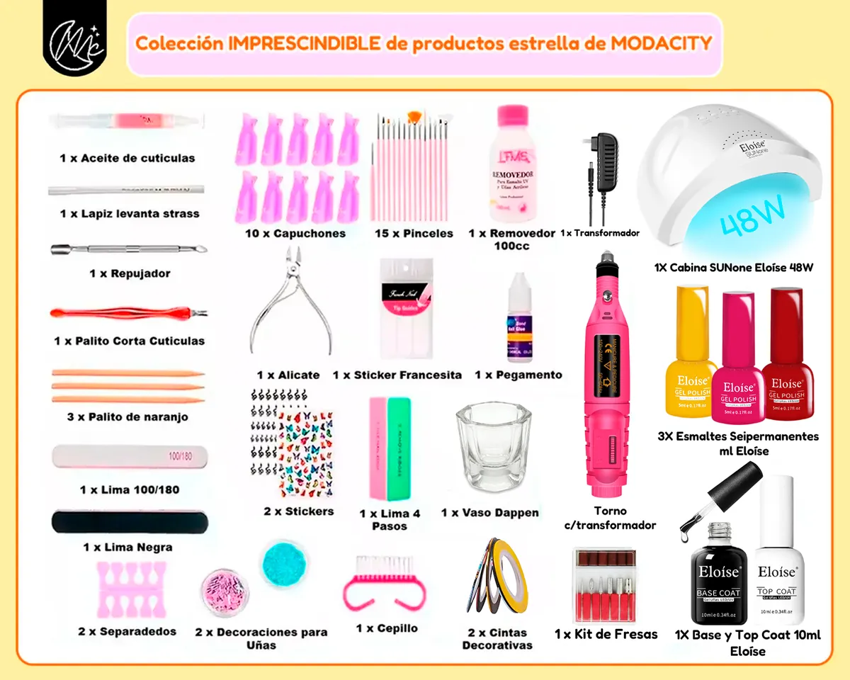 Kit Manicura Completo X60u Semipermanente Cabina Uv Led Uñas Blanco