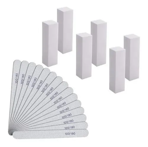 Kit 16 Limas Para Uñas Profesionales 100/180 Y Limas Bloque