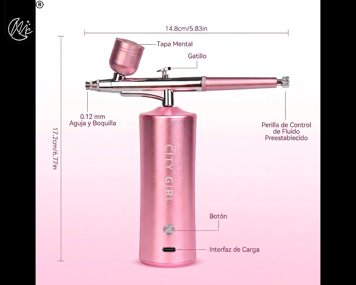 Aerógrafo Pulverizador Inalámbrico Portatil City Girl Rosa