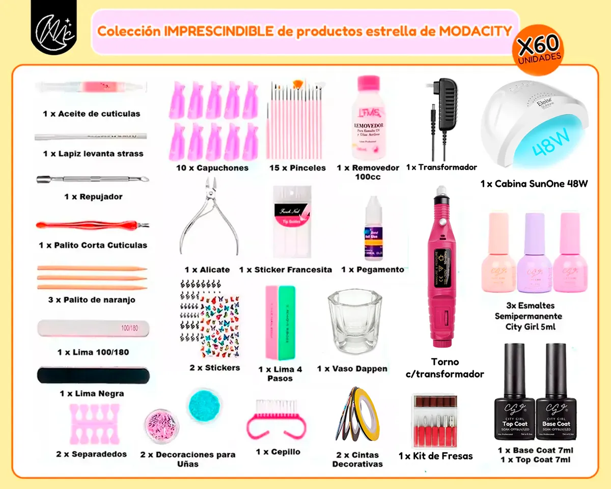 Kit Uñas X60 Manicura Semipermanente Torno Cabina Completo Cabina 48w Sun One