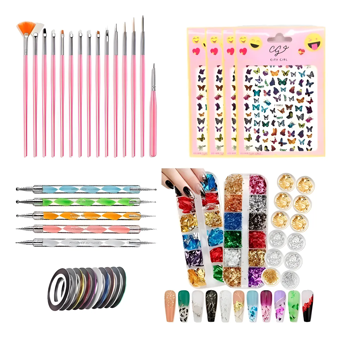 Kit De Decoracion X33 Uñas Semipermanentes Pinceles Dotting