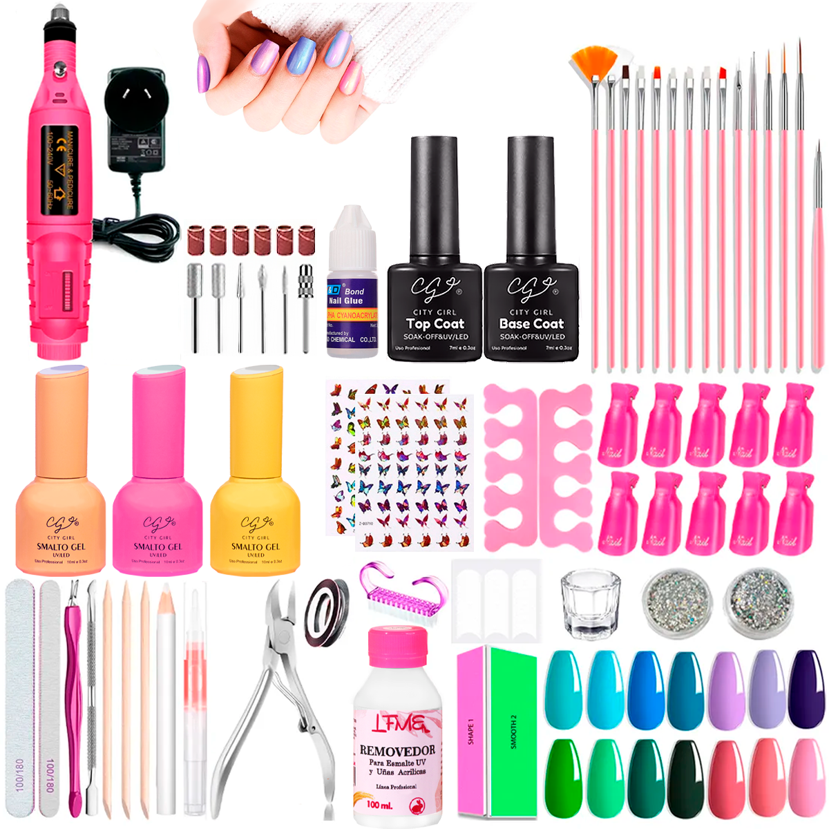 Kit Uñas Semipermanentes Inicial Completo Torno Manicura