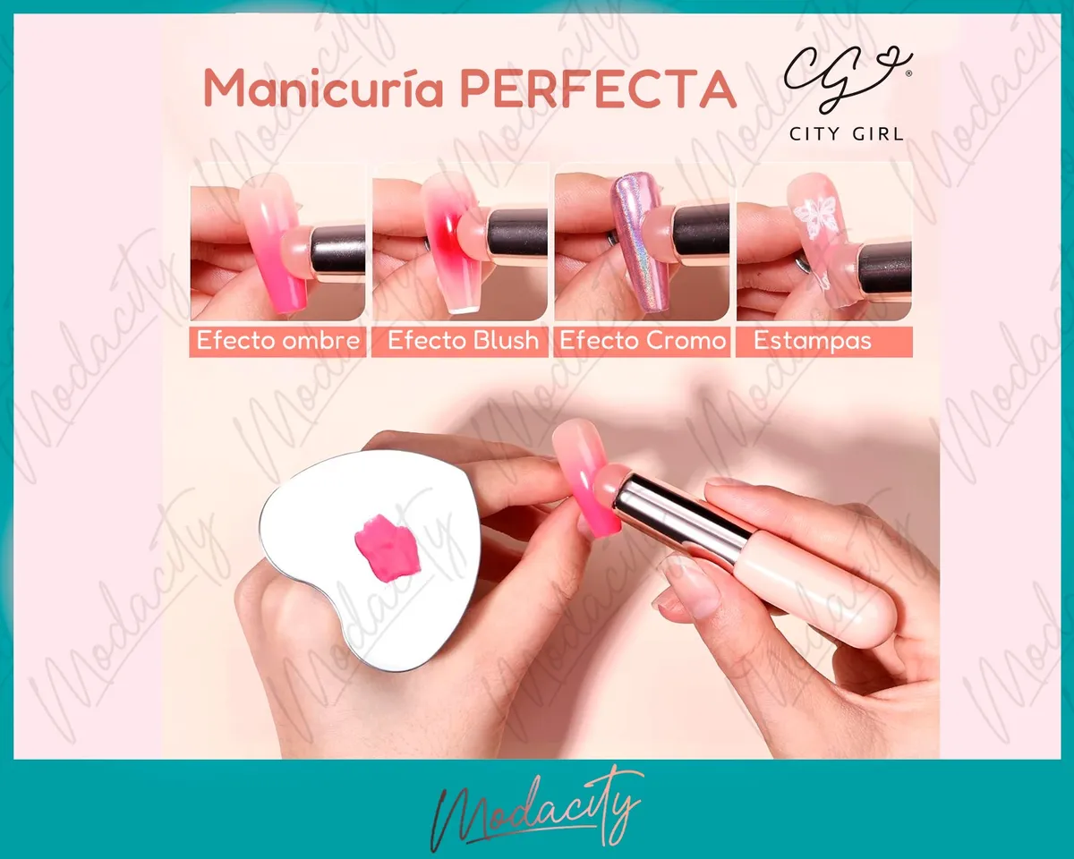 Cepillo Silicona Uñas City Girl Semipermanente Gel Cromado
