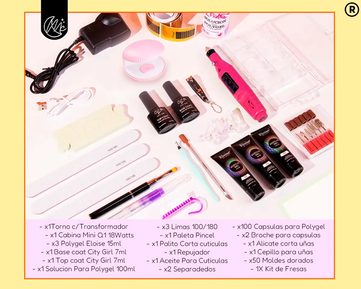 Kit X3 Polygel Semipermanente Torno Cabina Uv Led Uñas Gel Color
