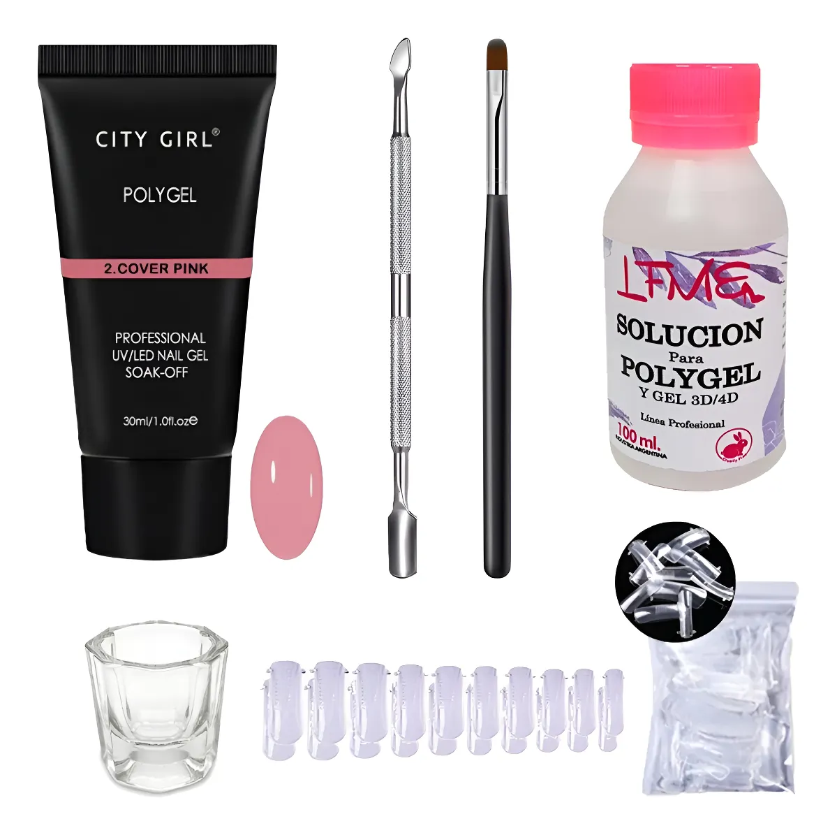 Kit X6 Polygel 30ml Pincel Solucion Capsula Dual Completo