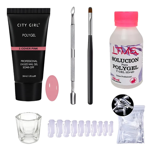 Kit X6 Polygel 30ml Pincel Solucion Capsula Dual Completo