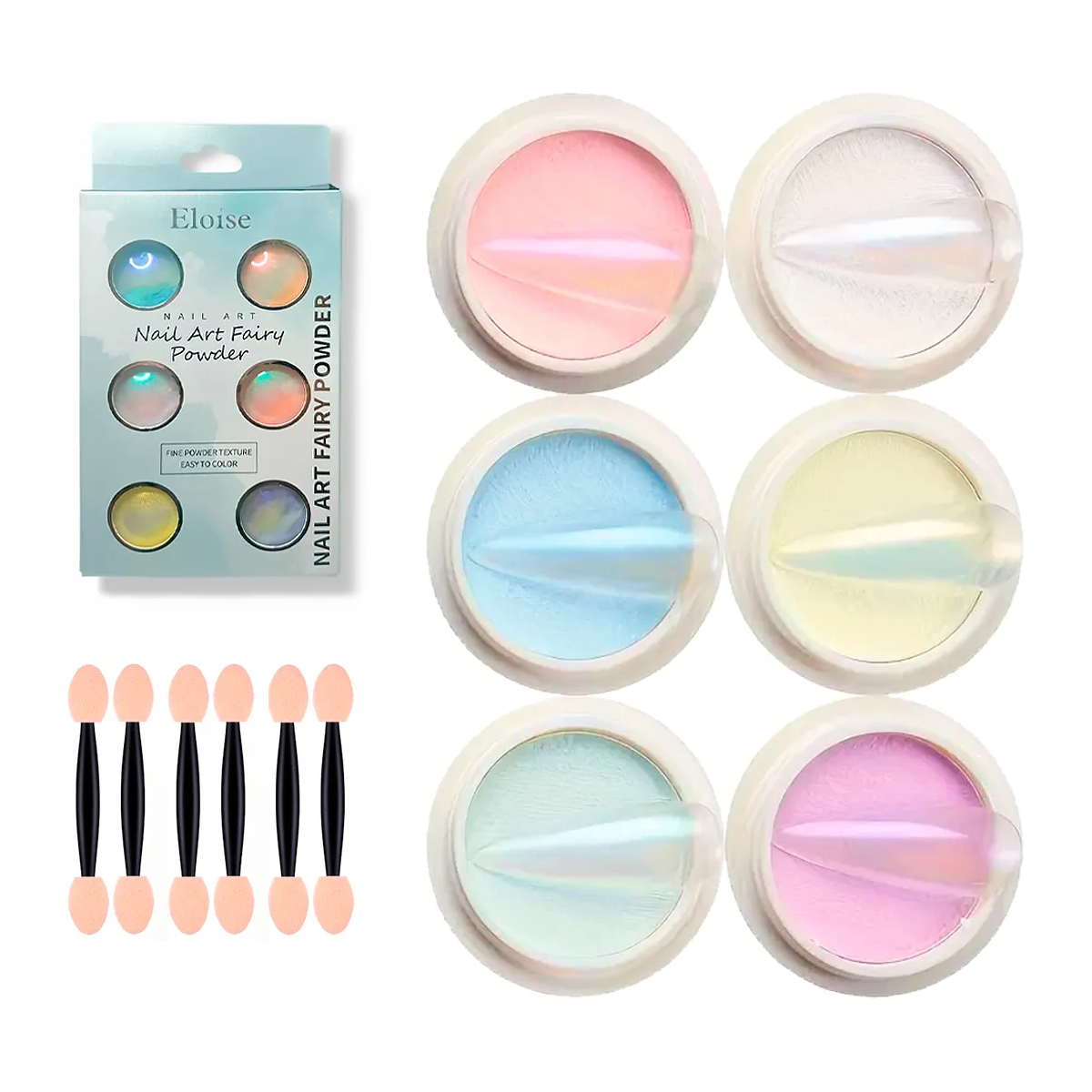 Polvo Efecto Aurora Eloise X6 Uñas Brillo Tornasol Espejo Aurora