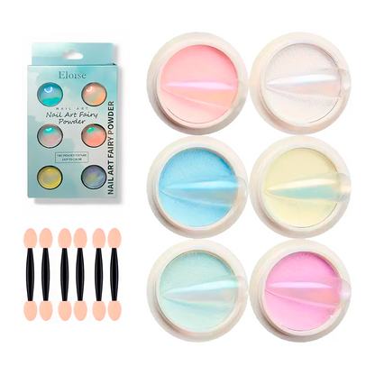 Polvo Efecto Aurora Eloise X6 Uñas Brillo Tornasol Espejo Aurora
