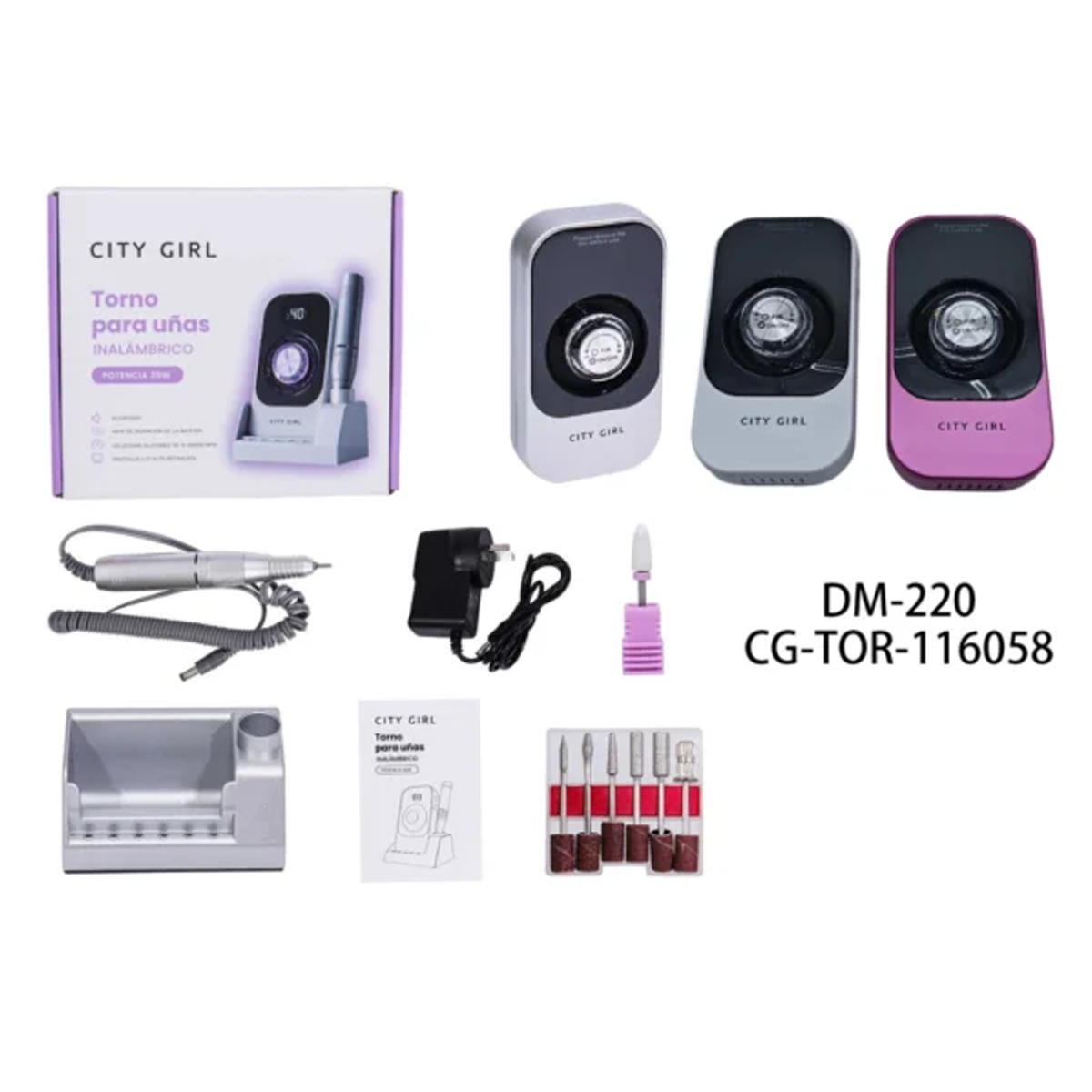TORNO INALAMBRICO PARA UÑAS CITY GIRL 36W con base