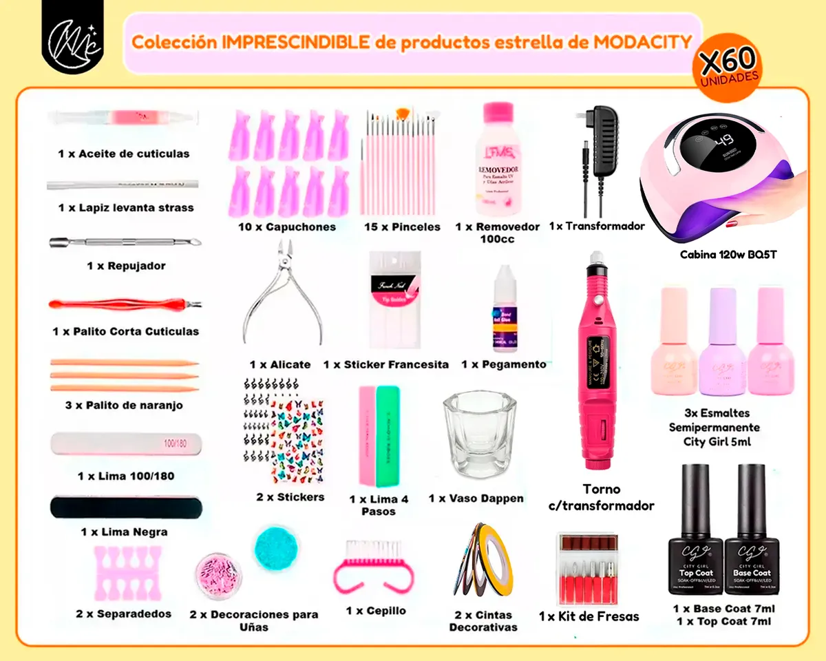 Kit Uñas X60 Manicura Semipermanente Torno Cabina Completo Cabina 120w Sun Bq5t