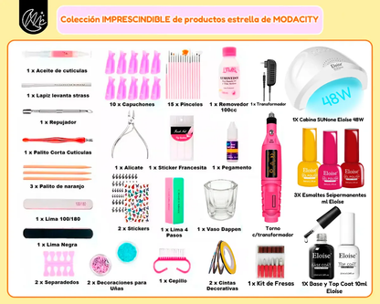 Kit Manicura Completo X60u Semipermanente Cabina Uv Led Uñas Blanco