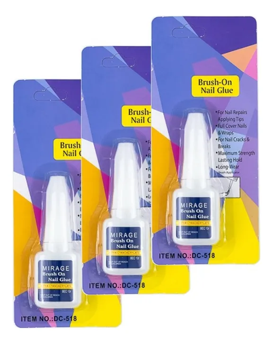 Pegamento X 3 Unid Nail Glue Uñas Tips Strass Con Pincel
