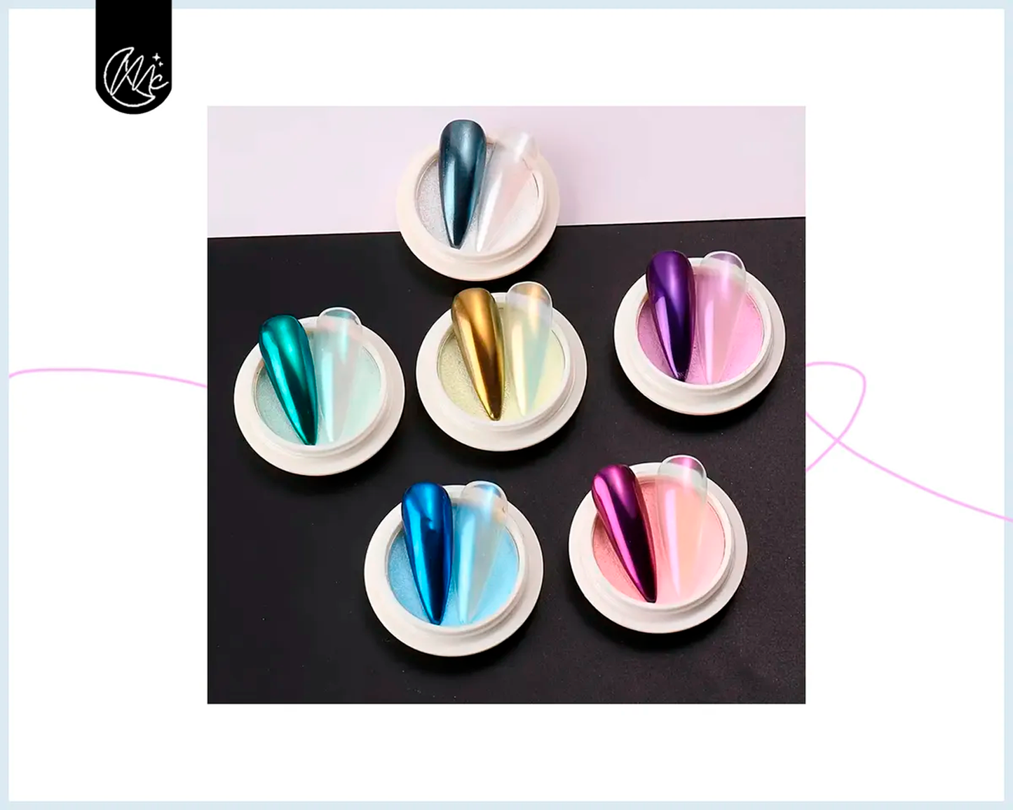 Polvo Efecto Aurora Eloise X6 Uñas Brillo Tornasol Espejo Aurora