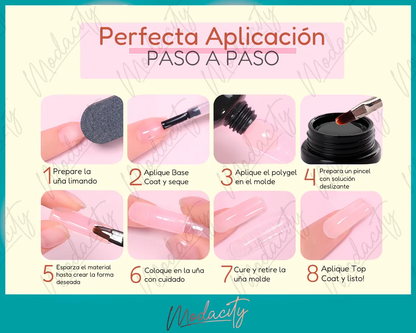 Kit X3 Polygel Semipermanente Completo Cabina Uv Led Uñas Colores