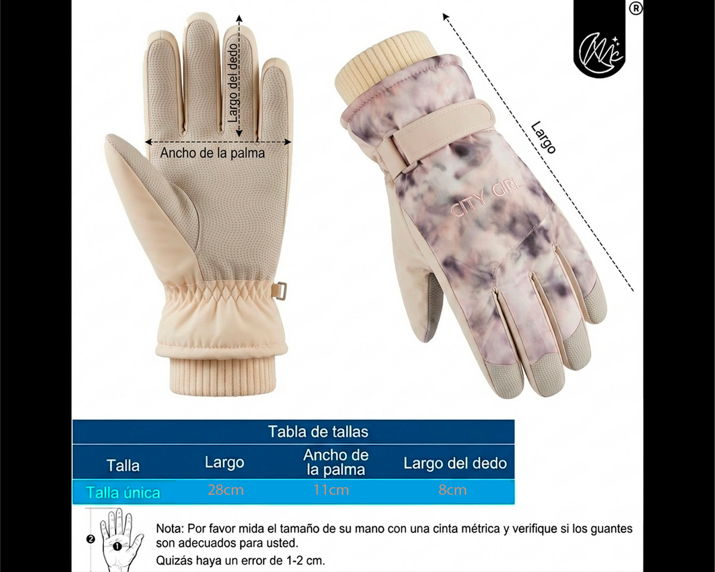 Guantes Nieve City Girl Adulto Ajustable Impermeable Nieve