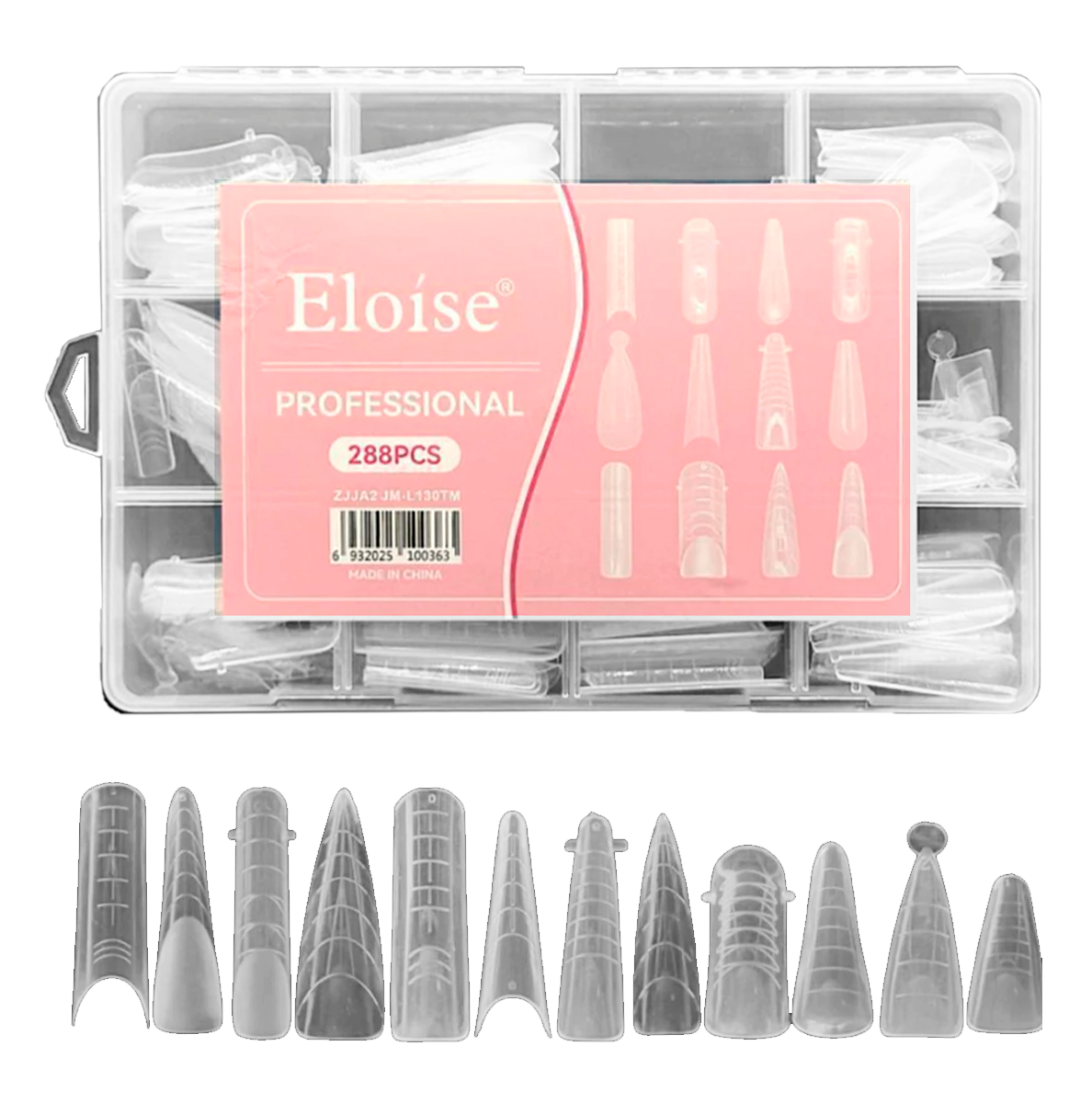 Caja 288 Moldes Cápsulas Transparentes Uñas Acrílicas Esculpidas Polygel 12 Modelos