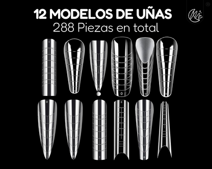 Caja 288 Moldes Cápsulas Transparentes Uñas Acrílicas Esculpidas Polygel 12 Modelos