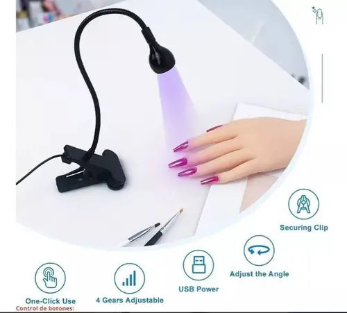 Lámpara Cabina Uv Led Clip Broche Flexible 360 Uñas Soft Gel