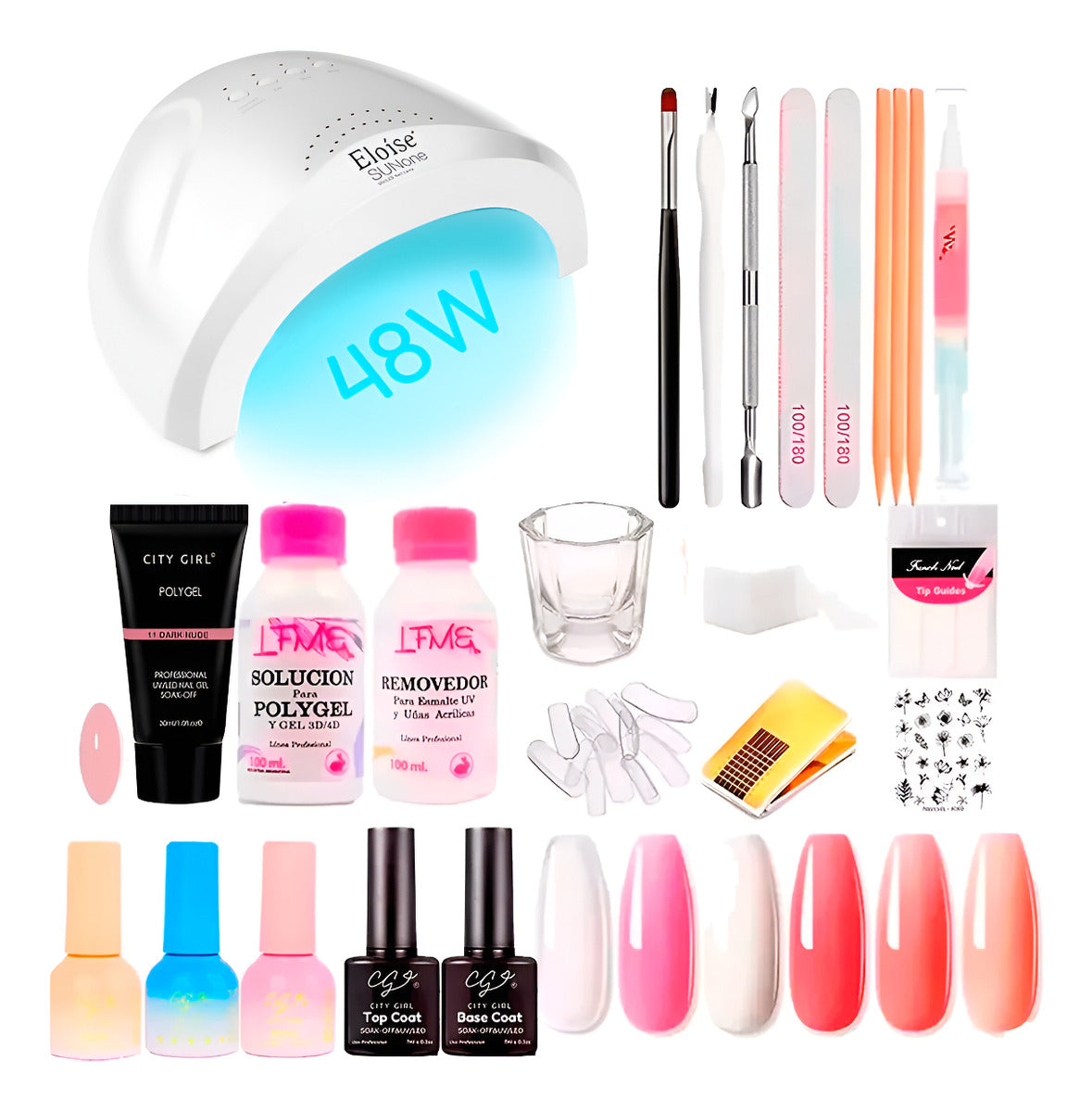 Kit Manicura Uñas Semipermanentes Polygel 29u Cabina Uv Led