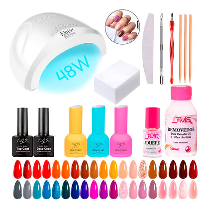Kit Inicial X16u Cabina Led Uv 48w Gel Uñas Semipermanentes