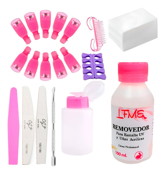 Kit Removedor Uv Esmalte Semipermanentes Broches Wipes Gel