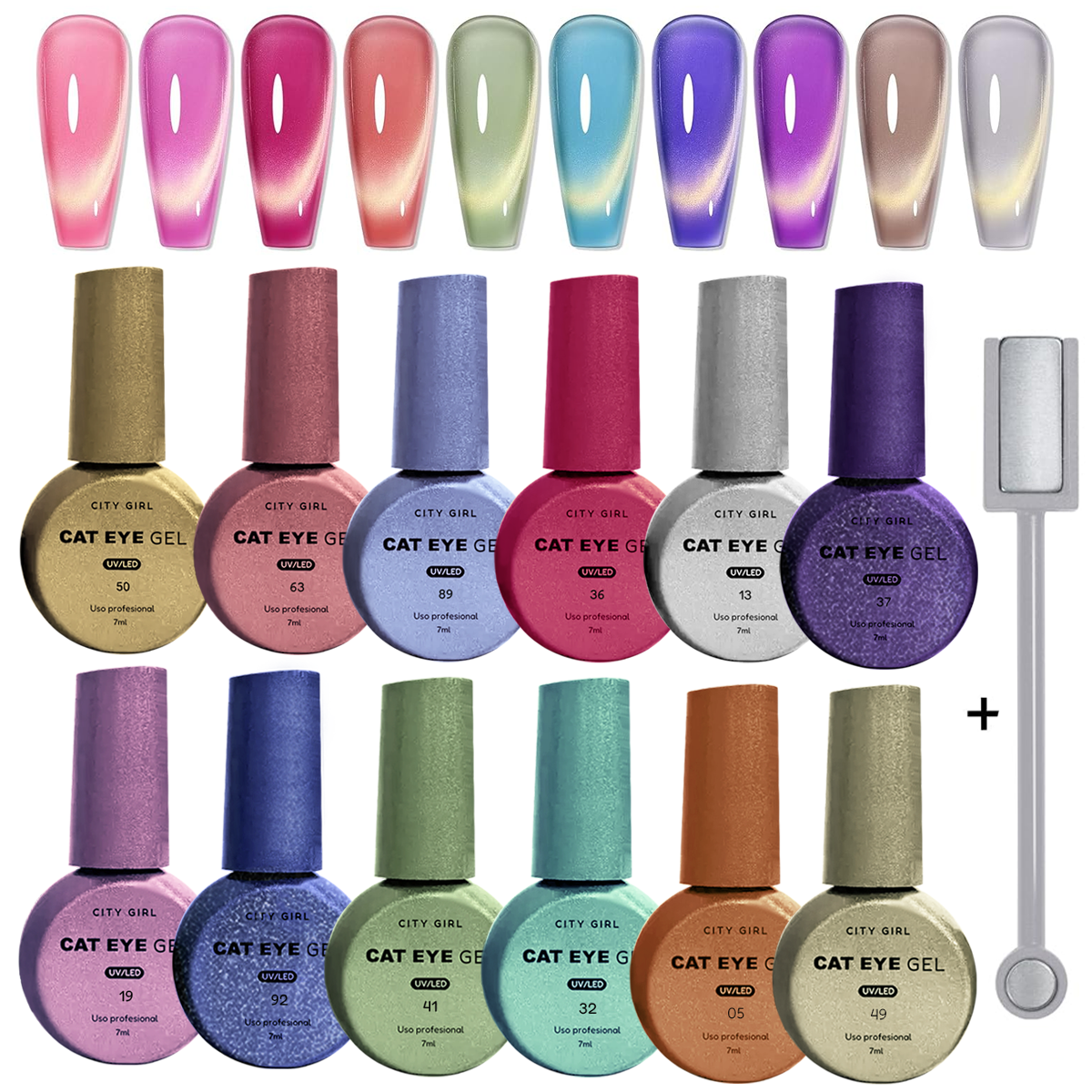 Esmaltes Uv Uñas Efecto Cat Eye Ojo Gato Espejado X12 + Imán