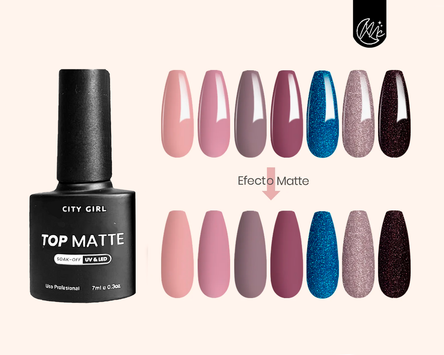 Esmalte Top Coat Efecto Matte Semipermanente City Girl 7ml