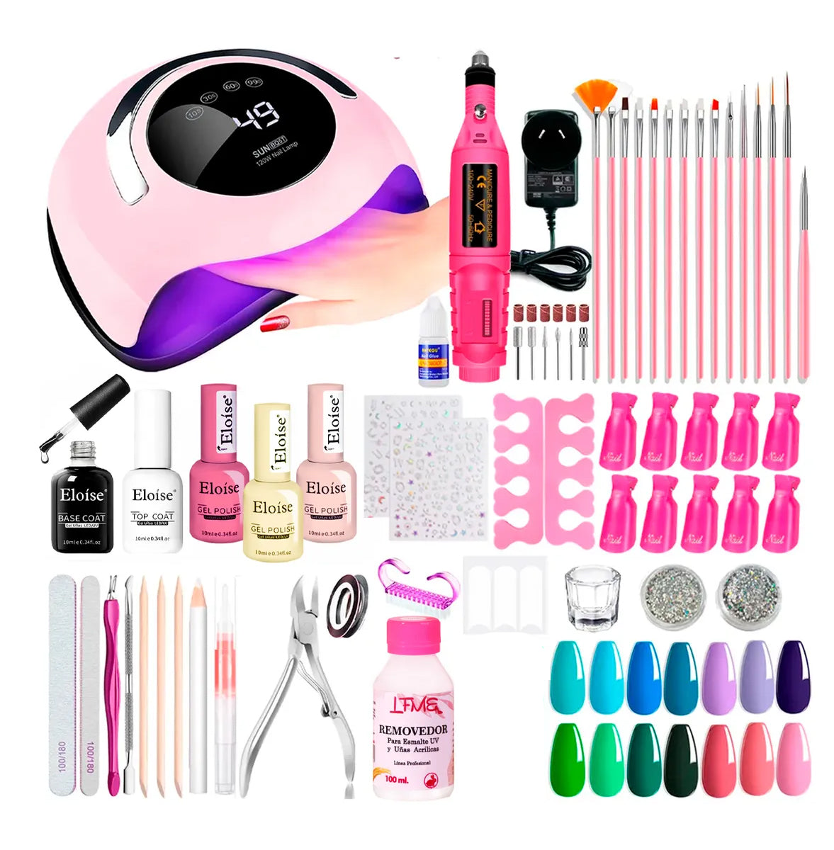 Kit Uñas X60 Manicura Semipermanente Torno Cabina Completo Cabina 120w Sun Bq5t