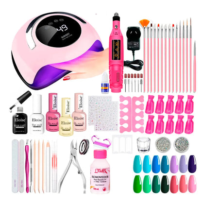 Kit Uñas X60 Manicura Semipermanente Torno Cabina Completo Cabina 120w Sun Bq5t