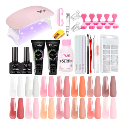 Kit X2 Polygel Semipermanente Completo Cabina Uv Led Uñas Colores