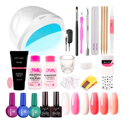 Kit Manicura Uñas Semipermanentes Polygel 29u Cabina Uv Led