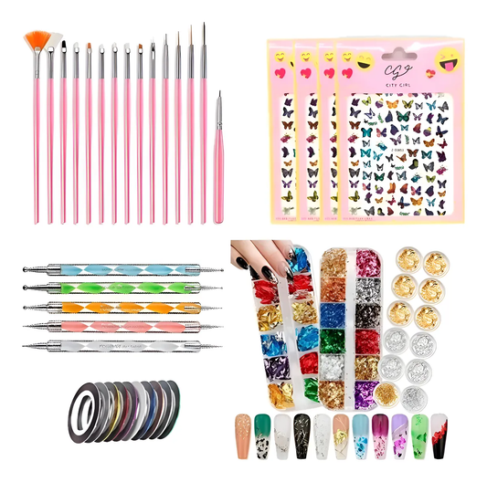 Kit De Decoracion X33 Uñas Semipermanentes Pinceles Dotting