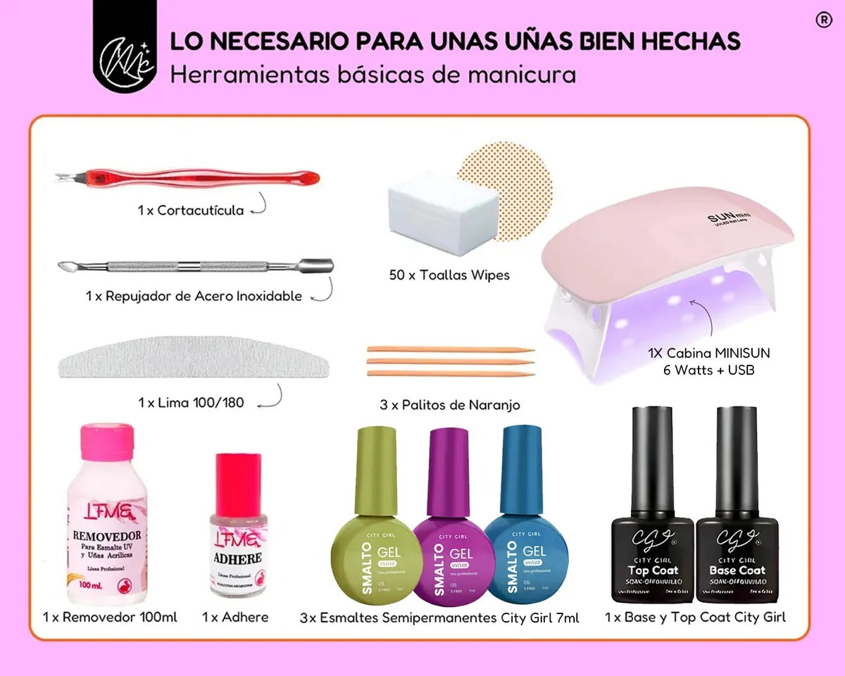 Kit Manicura Uñas Gel Citygirl Semipermanente Cabina Minisun