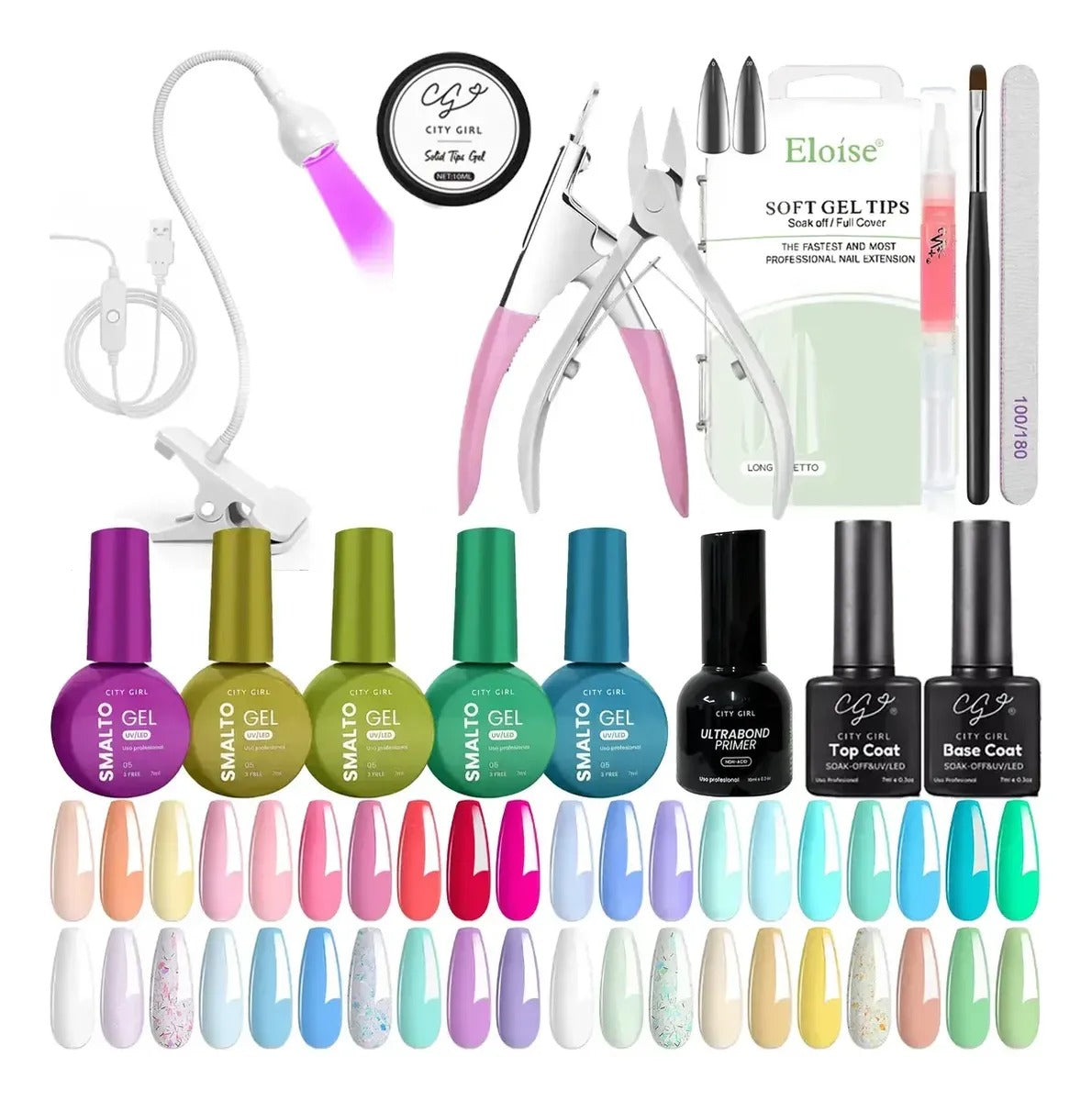Kit Completo Esmaltado Uv Semipermanente Set Uñas Soft Gel