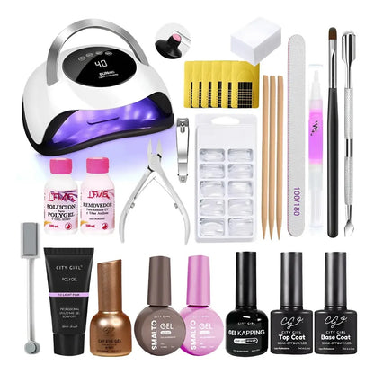 Kit Uñas Esmaltado Semipermanente Set Polygel Completo Color