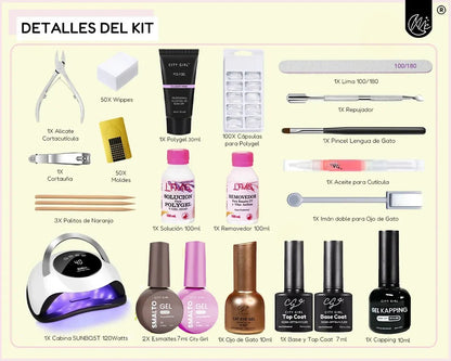 Kit Uñas Esmaltado Semipermanente Set Polygel Completo Color