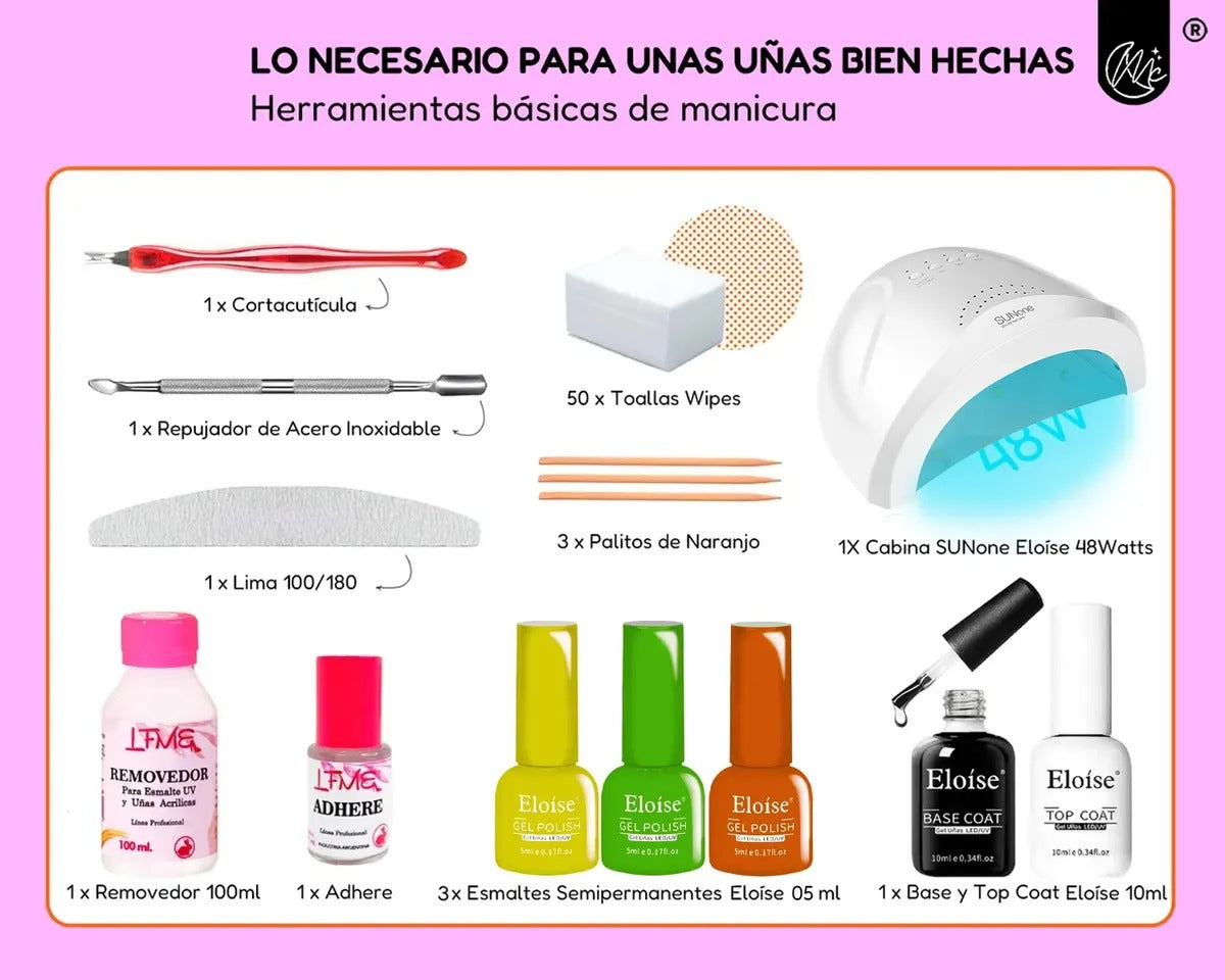 Kit Inicial X16 Cabina 48w Manicura Gel Uñas Semipermanentes