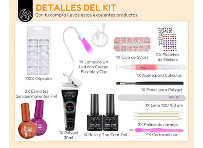 Kit Uñas Esculpidas Polygel Esmaltado Semipermanente Uv Led