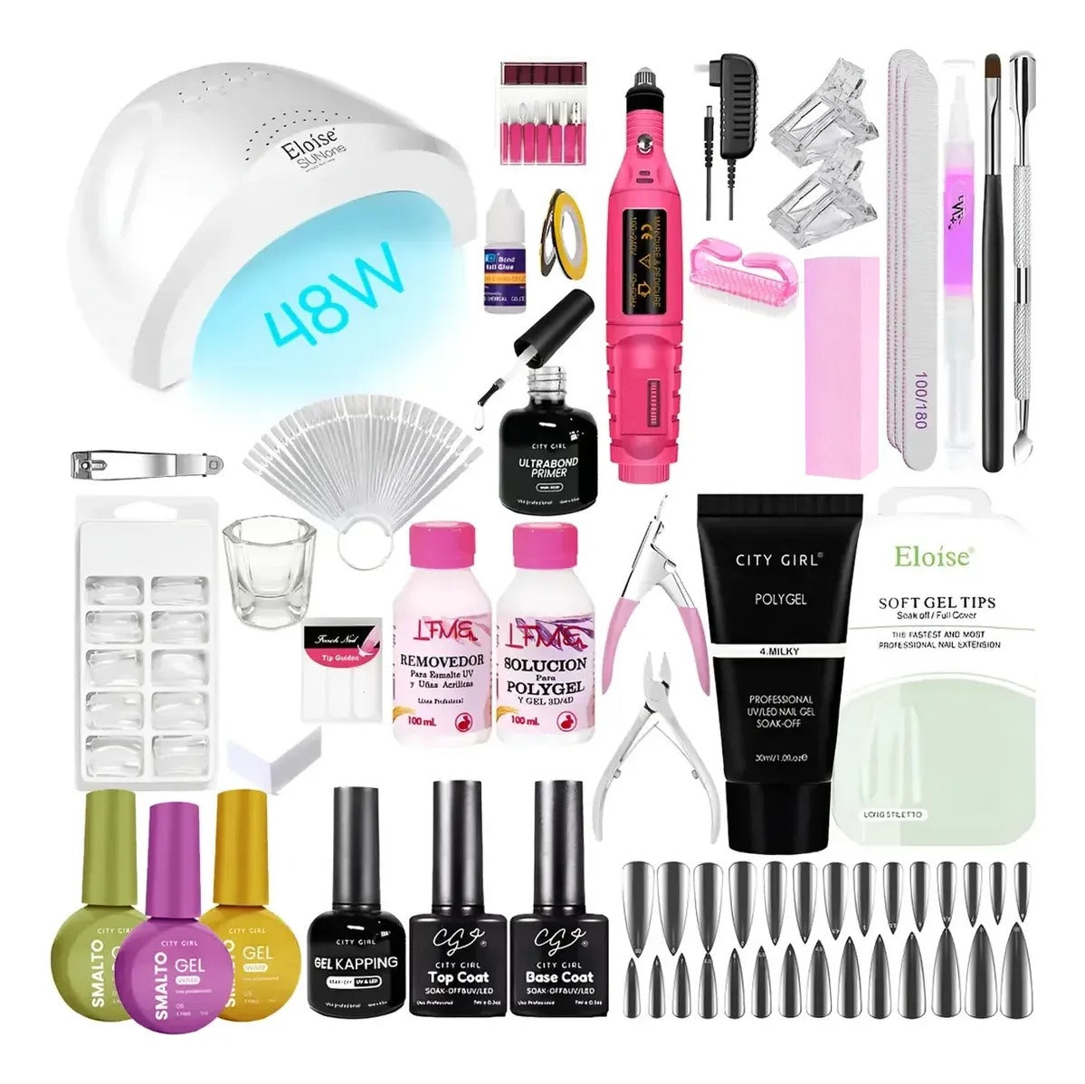 Kit Uñas Completo Esmaltado Semipermanente Polygel Cabina.