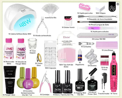 Kit Uñas Completo Esmaltado Semipermanente Polygel Cabina.