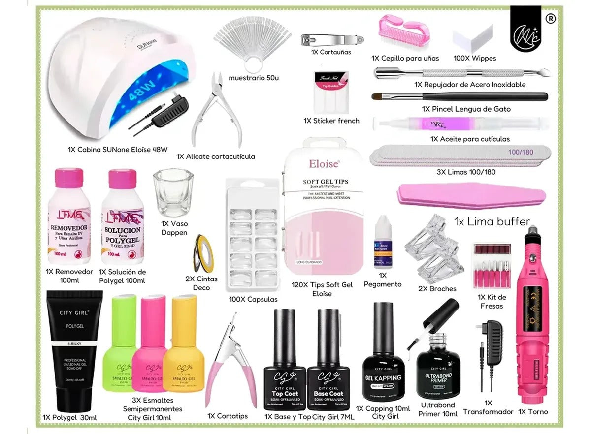 Kit Uñas Semipermanente Completo Esmaltado Uv Set Polygel