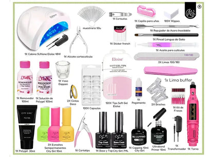 Kit Uñas Semipermanente Completo Esmaltado Uv Set Polygel