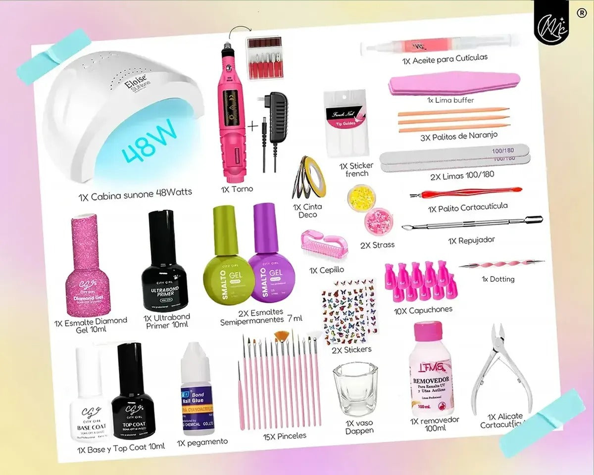 Kit Uñas Esculpidas Esmaltado Semipermanente Set Uv Completo