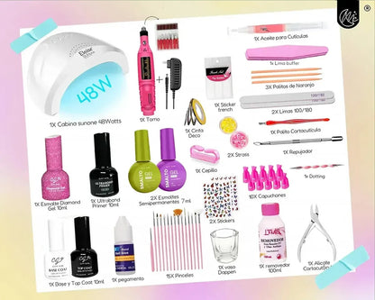 Kit Uñas Esculpidas Esmaltado Semipermanente Set Uv Completo