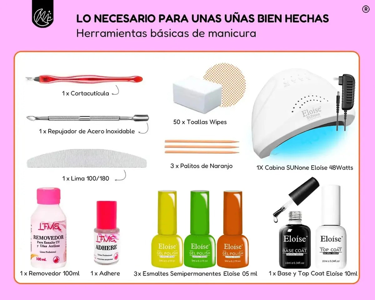Kit Inicial X16 Cabina 48w Gel Uñas Manicura Semipermanente