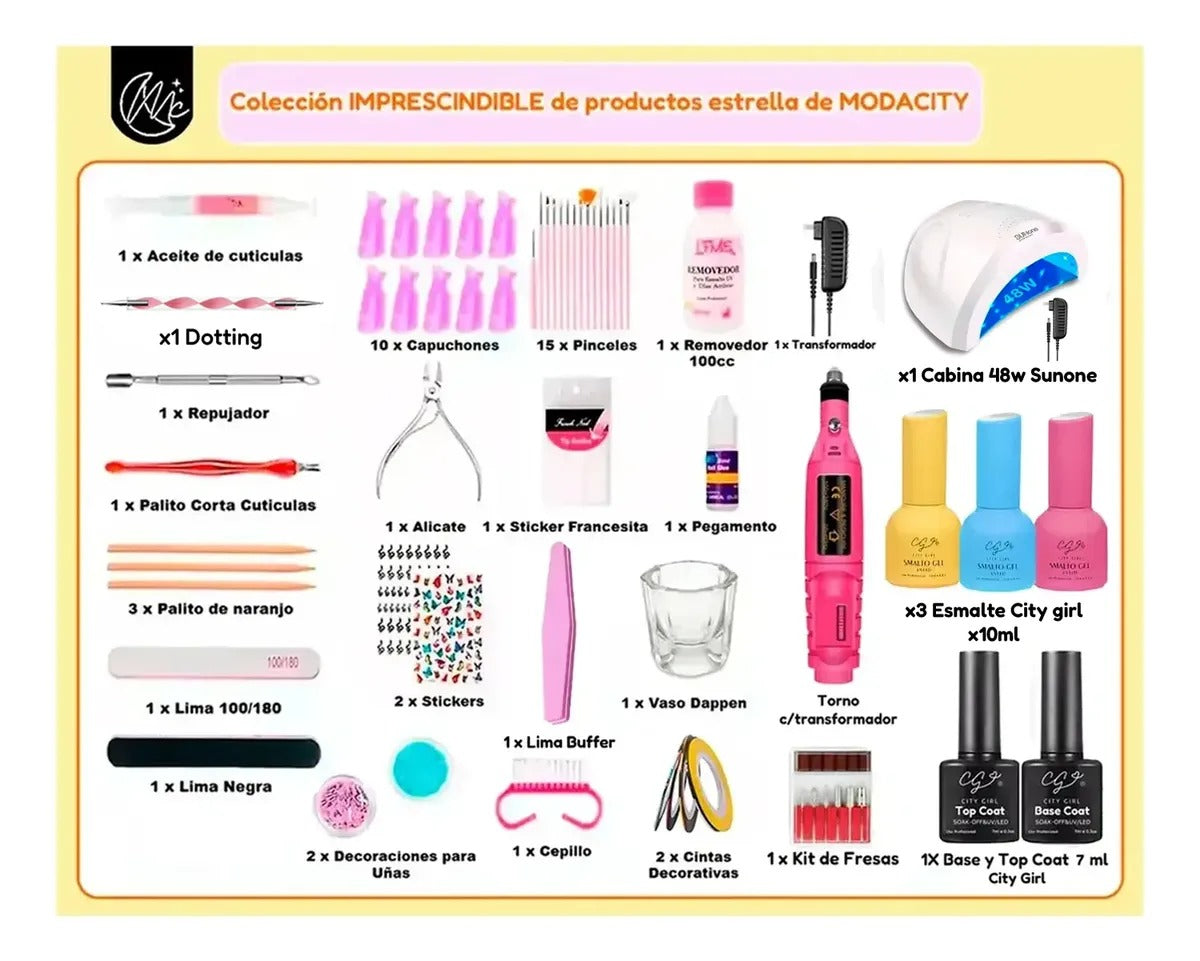 Kit Uñas Manicura Semipermanente X60 Torno Cabina Completo