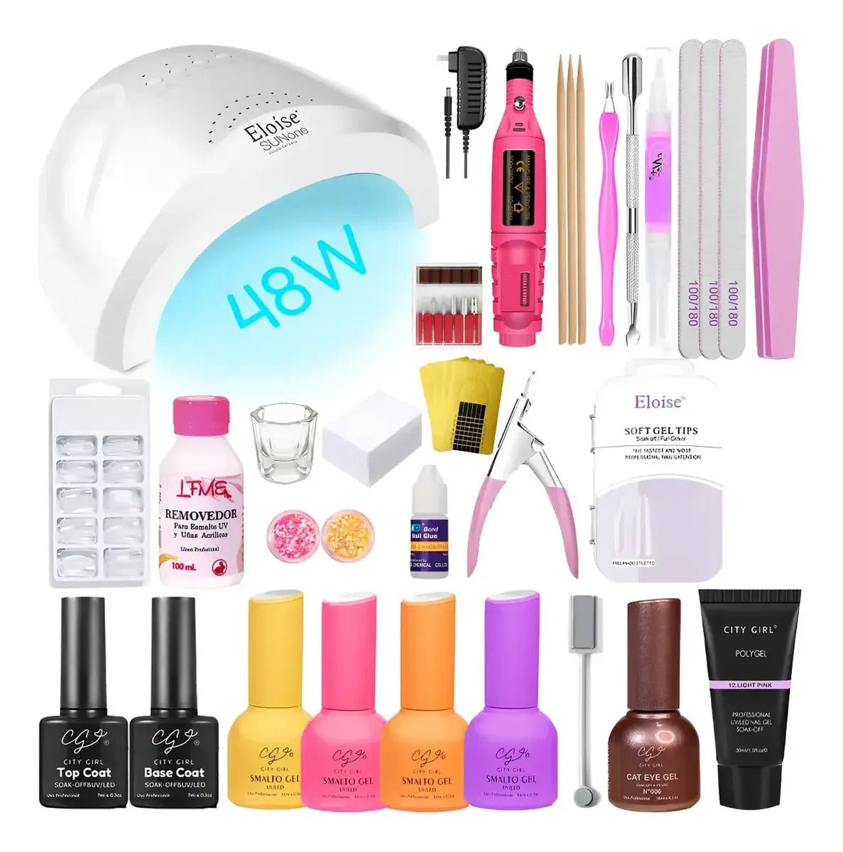 Kit Uñas Esmaltadas Semipermanente Set Completo Polygel Uv